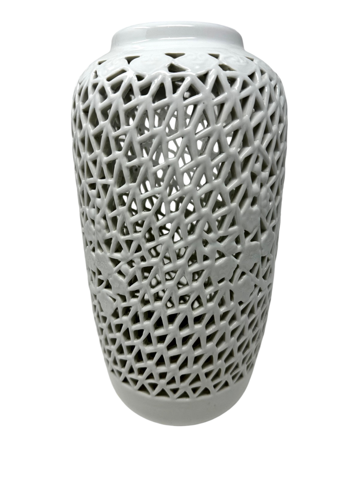 Blanc de Chine Chinoserie Pierced Vase