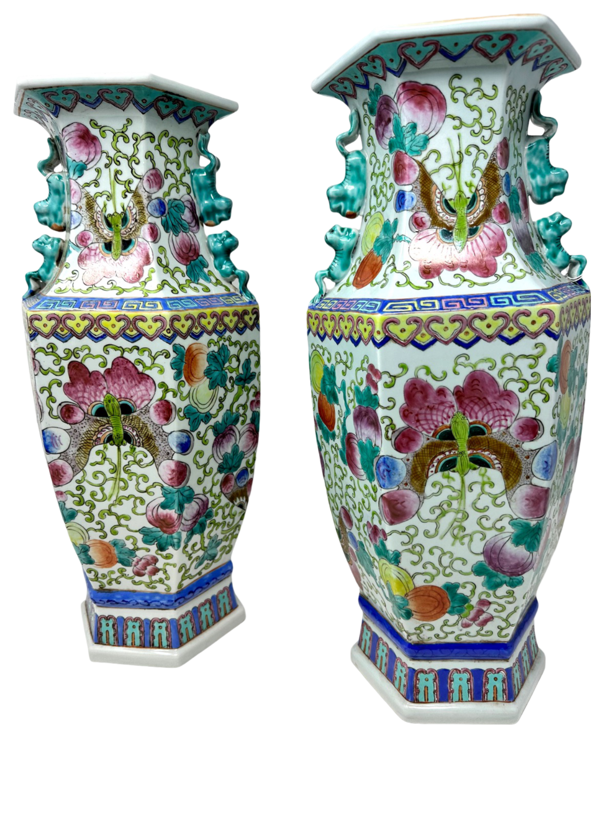 Pair of Asian Vases w/ foo dog handles