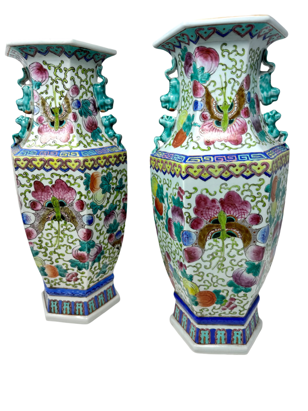 Pair of Asian Vases w/ foo dog handles