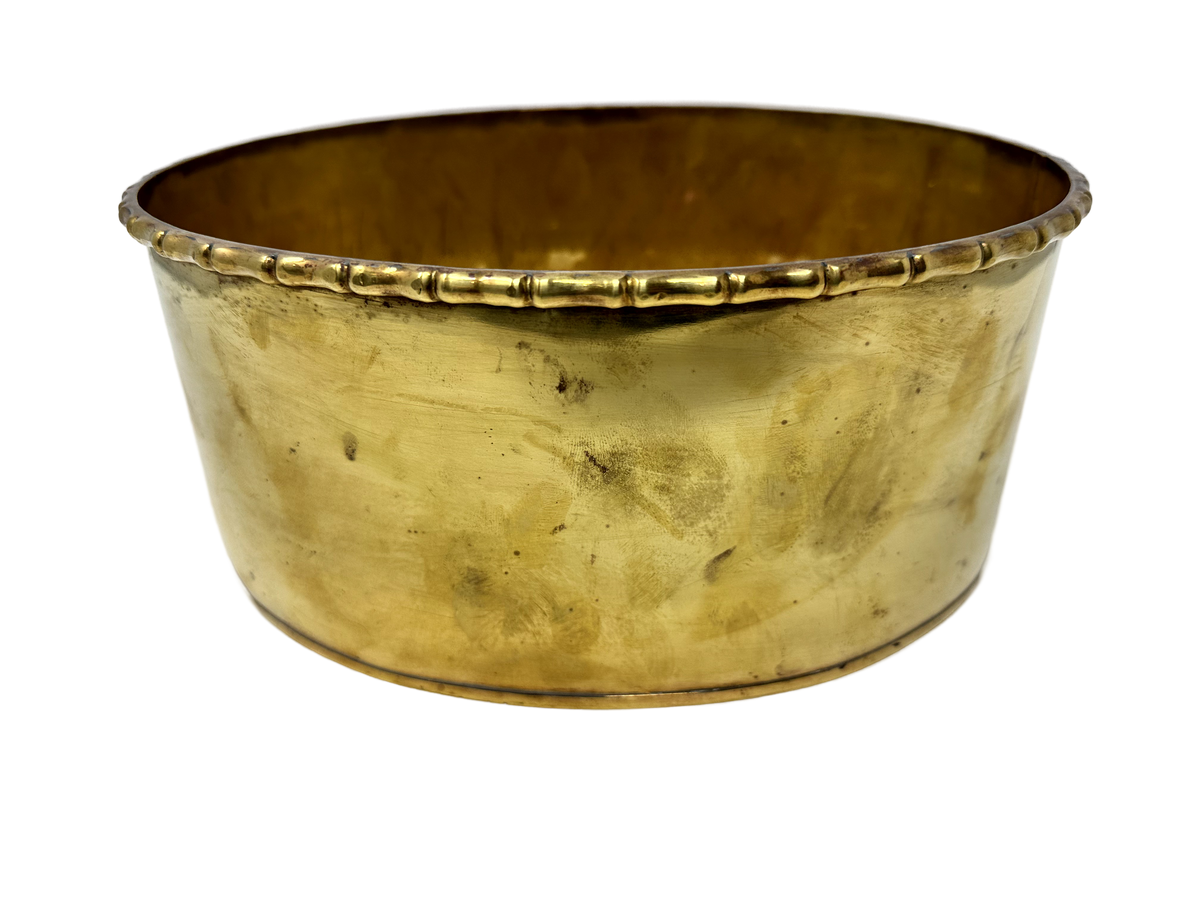 Brass Oval planter w/ faux bamboo rim