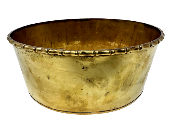 Brass Oval planter w/ faux bamboo rim