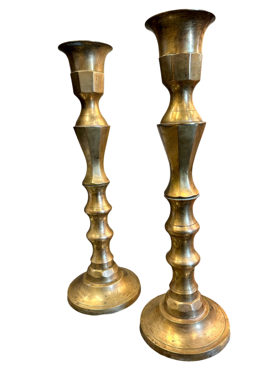 Pair of Faux Bamboo Brass Candlesticks