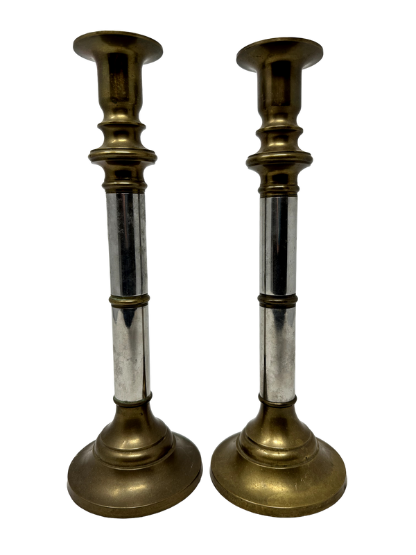 Pair of Chrome and Brass Candlesticks