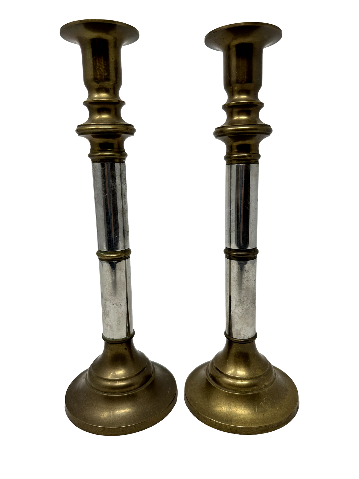 Pair of Chrome and Brass Candlesticks