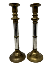 Pair of Chrome and Brass Candlesticks