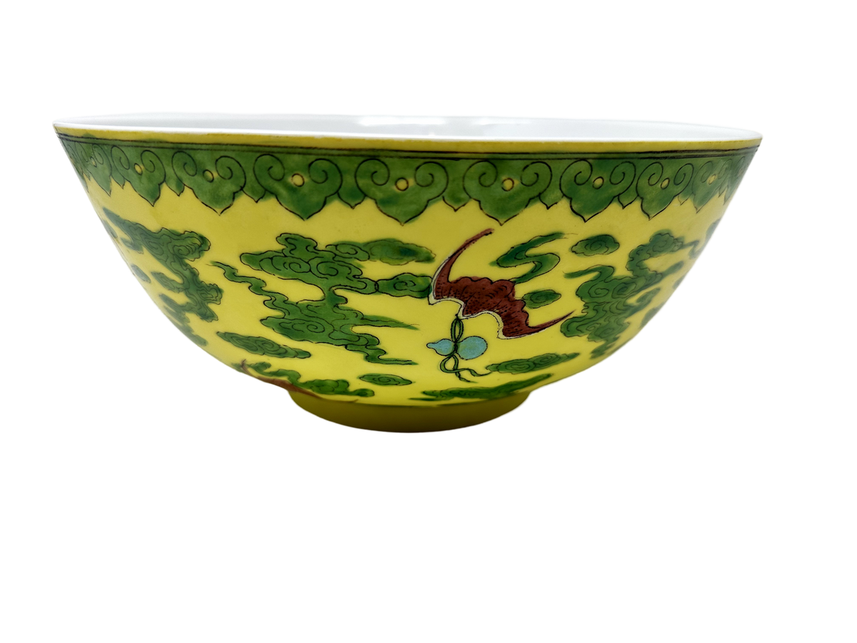 Handpainted Yellow & Green Asian bowl