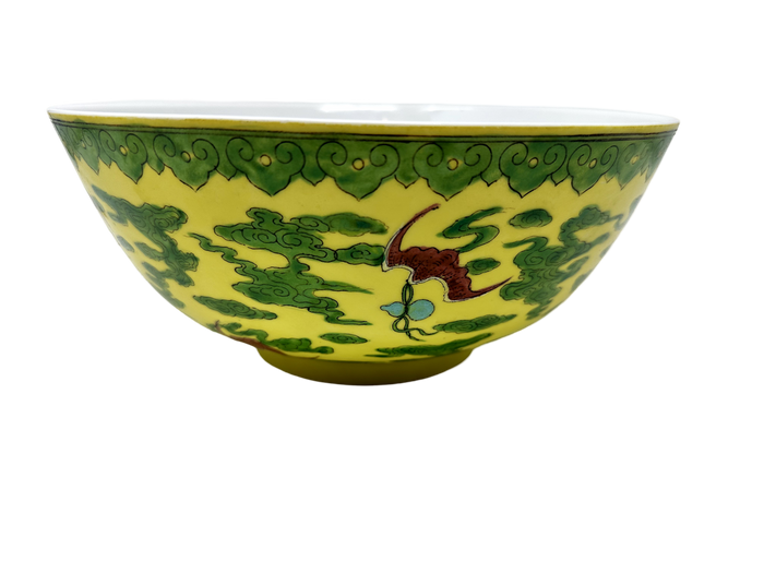 Handpainted Yellow & Green Asian bowl