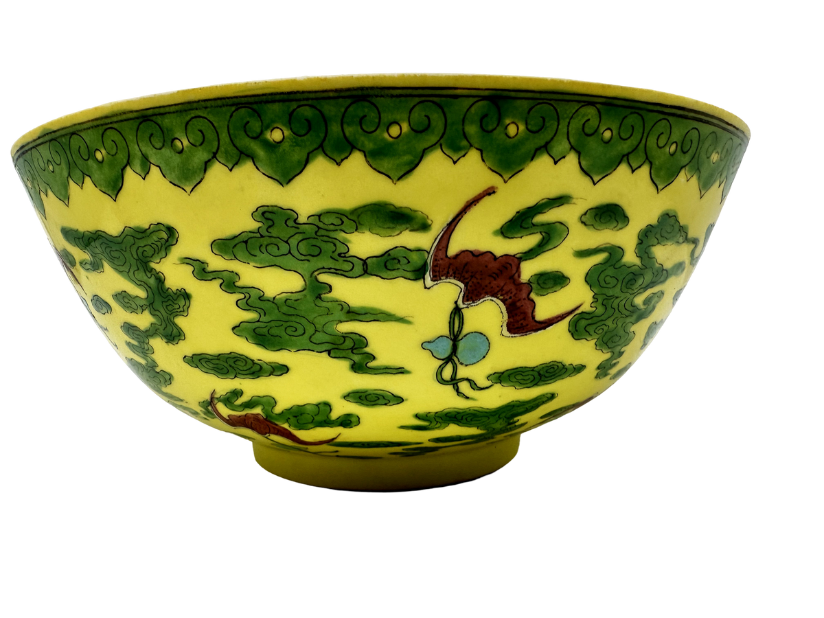 Handpainted Yellow & Green Asian bowl