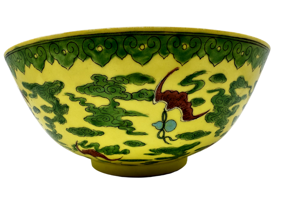 Handpainted Yellow & Green Asian bowl