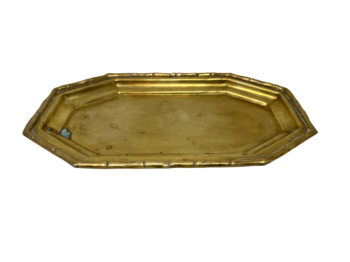 Shiny Brass 12" oval tray bamboo edge