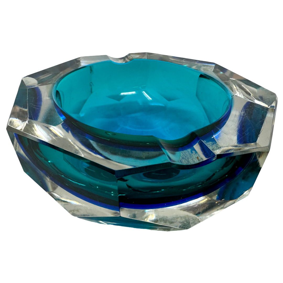 Aqua Faceted Octagon Murano Ashtray