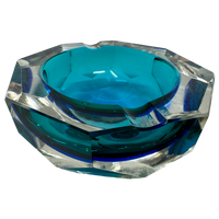 Aqua Faceted Octagon Murano Ashtray