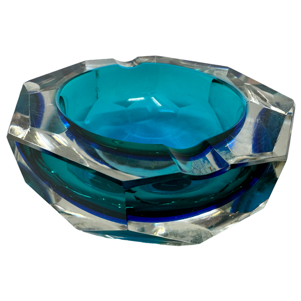 Aqua Faceted Octagon Murano Ashtray