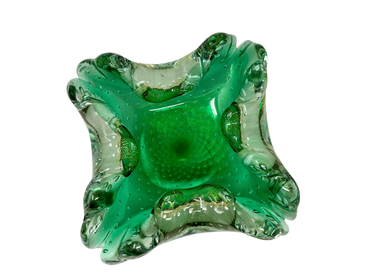 Green Square Murano bowl w/ Gold Flecks