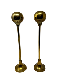 Pair of 13.5" Mid Century Brass Sphere-shaped Candlesticks