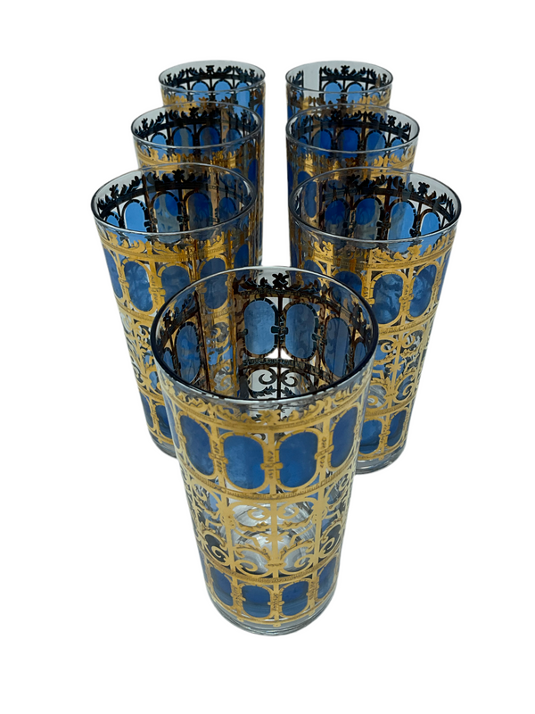 Set of Blue & Gold Culver Glasses