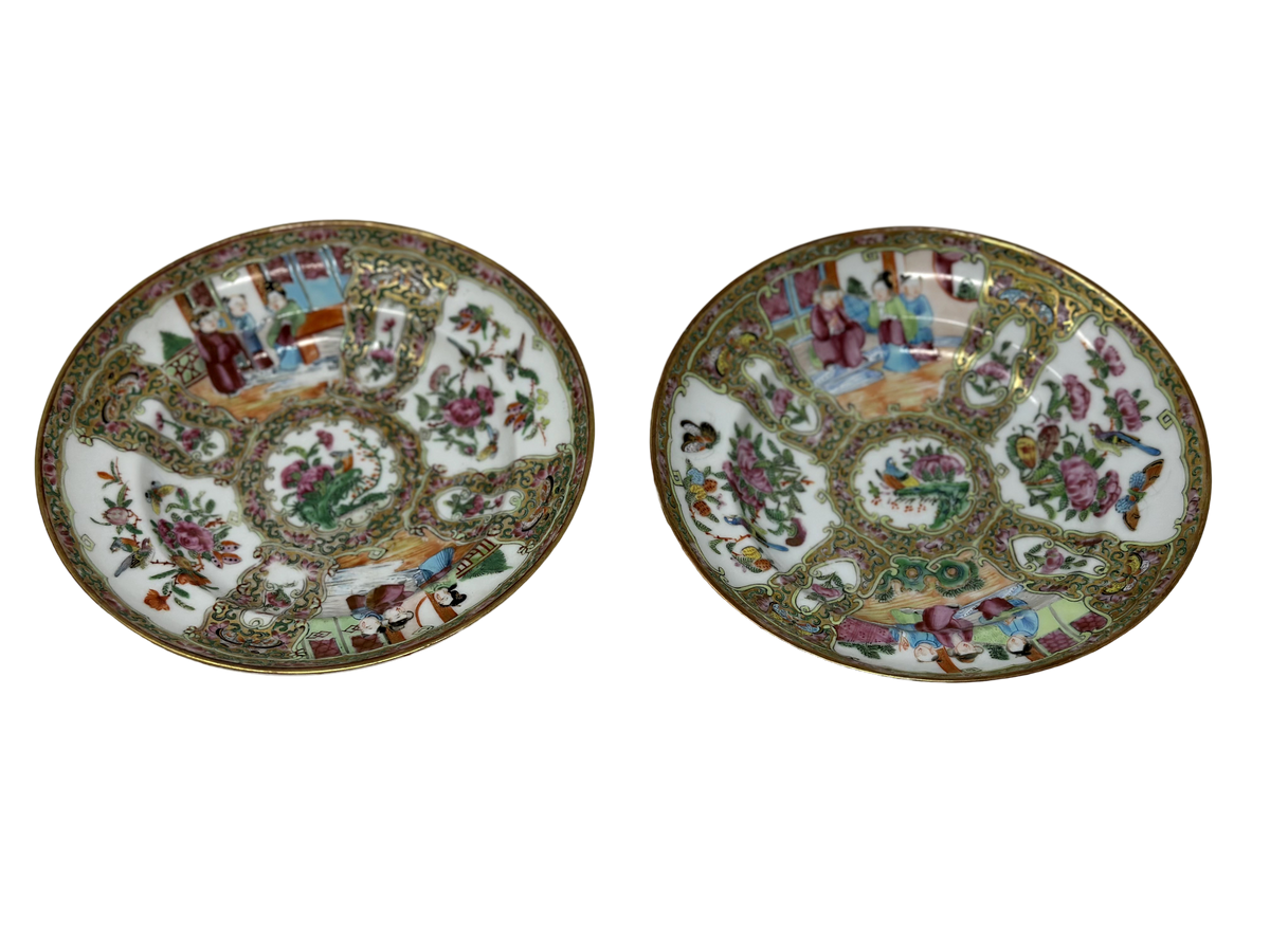 Pair of Rose Medallion Desert plates, A+ detail