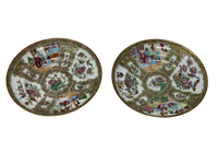 Pair of Rose Medallion Desert plates, A+ detail