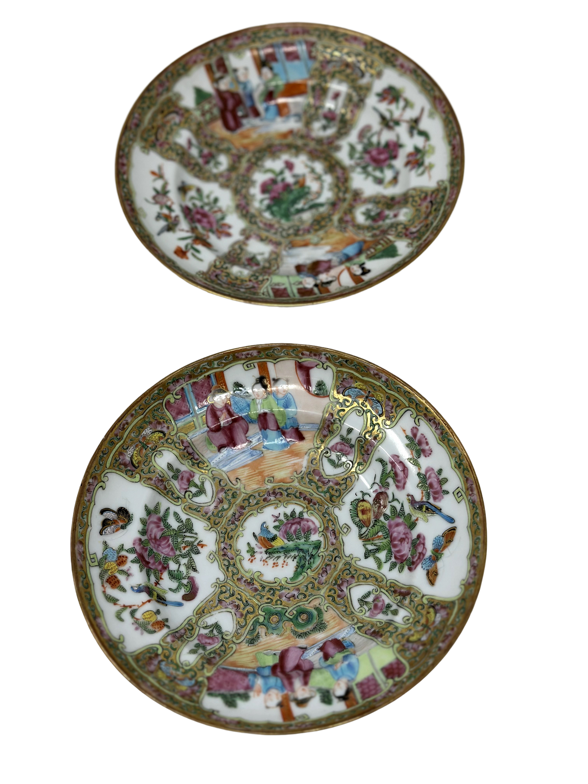 Pair of Rose Medallion Desert plates, A+ detail