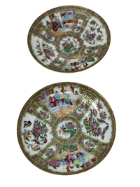 Pair of Rose Medallion Desert plates, A+ detail