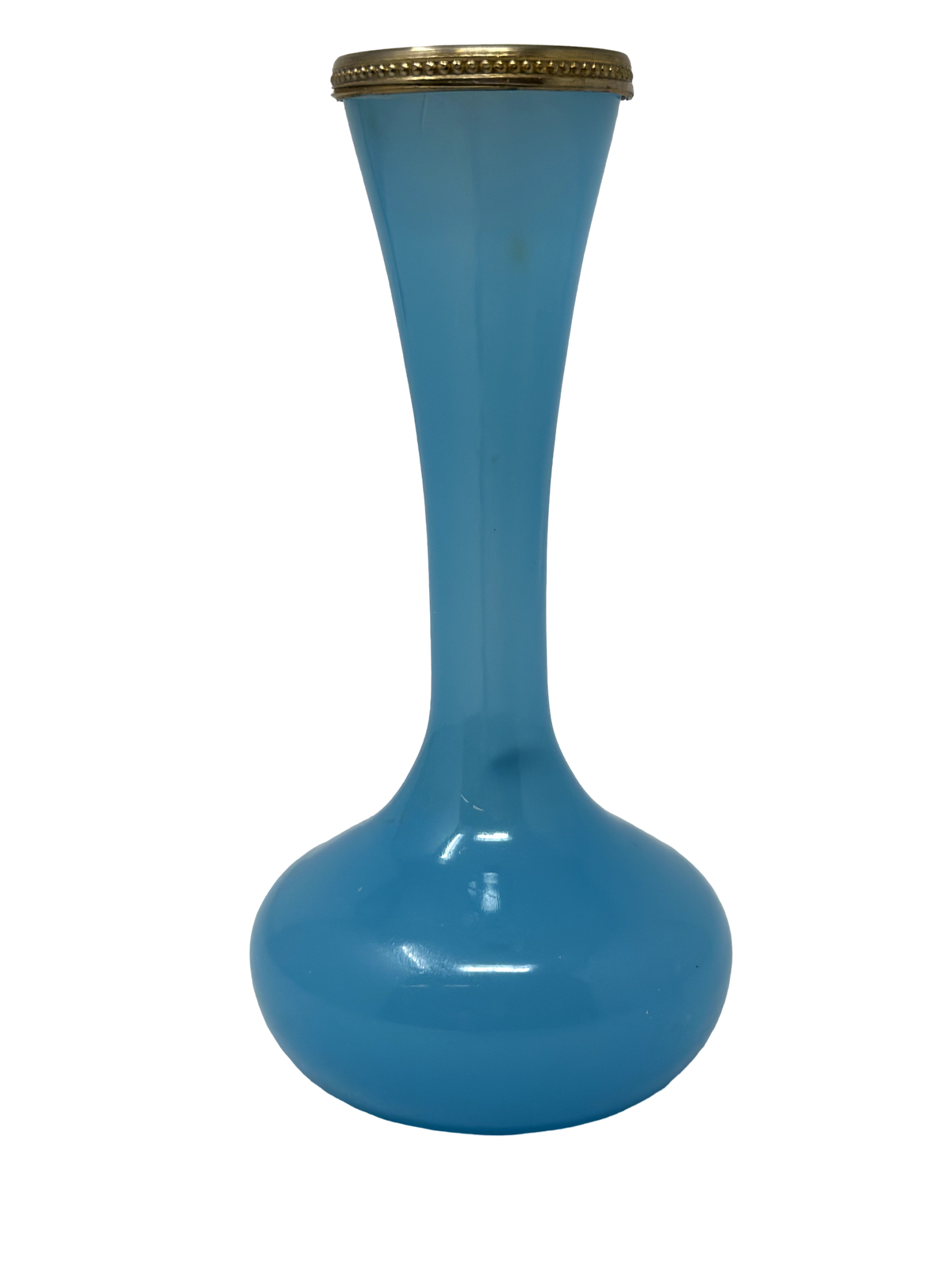 Turquoise Italian Opaline Nason 5" Vase w/ Brass Trim