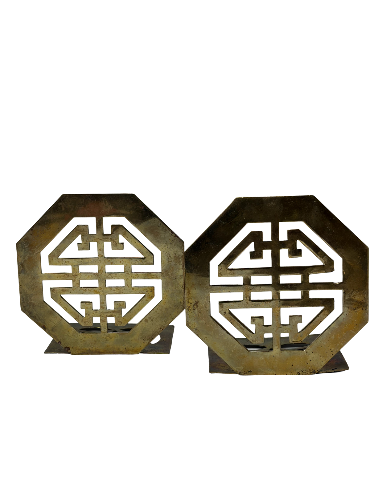 Pair of Brass Geometric Asian Bookends