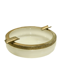 White Opaline Round Ashtray w/ Gilt Bronze