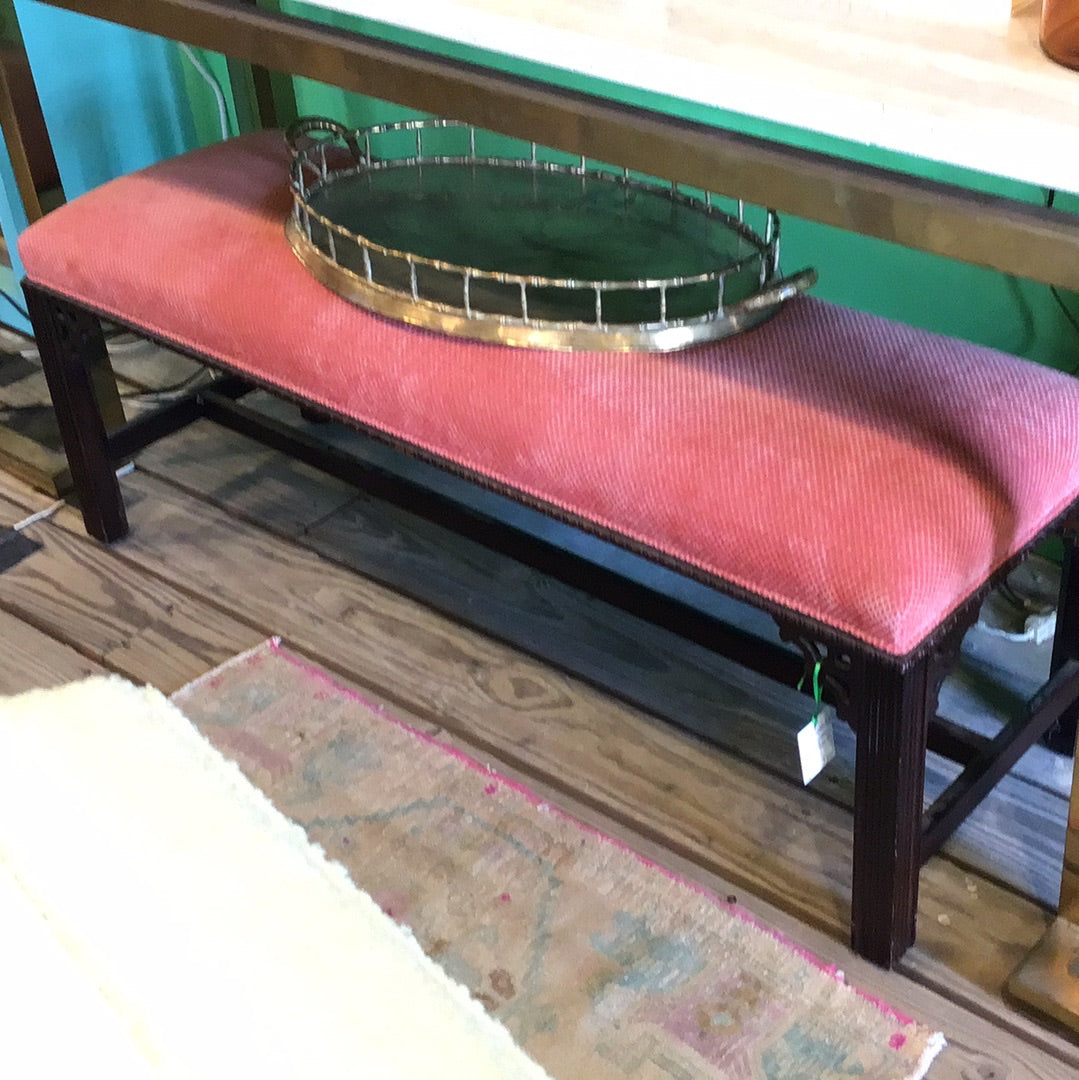 Chippendale style bench w/ Coral Chenille fabric