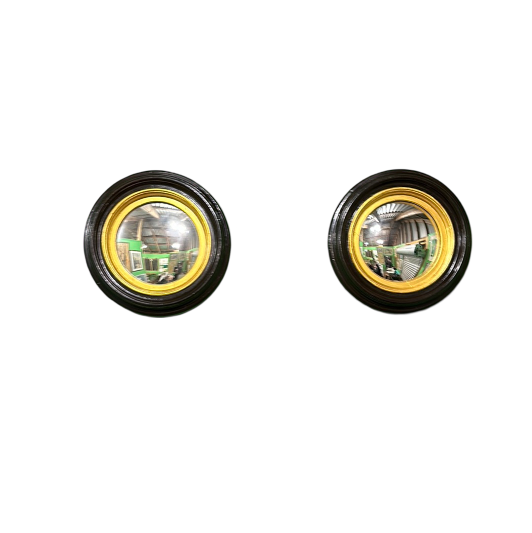 Pair of Vintage Black and gold Fisheye Mirrors