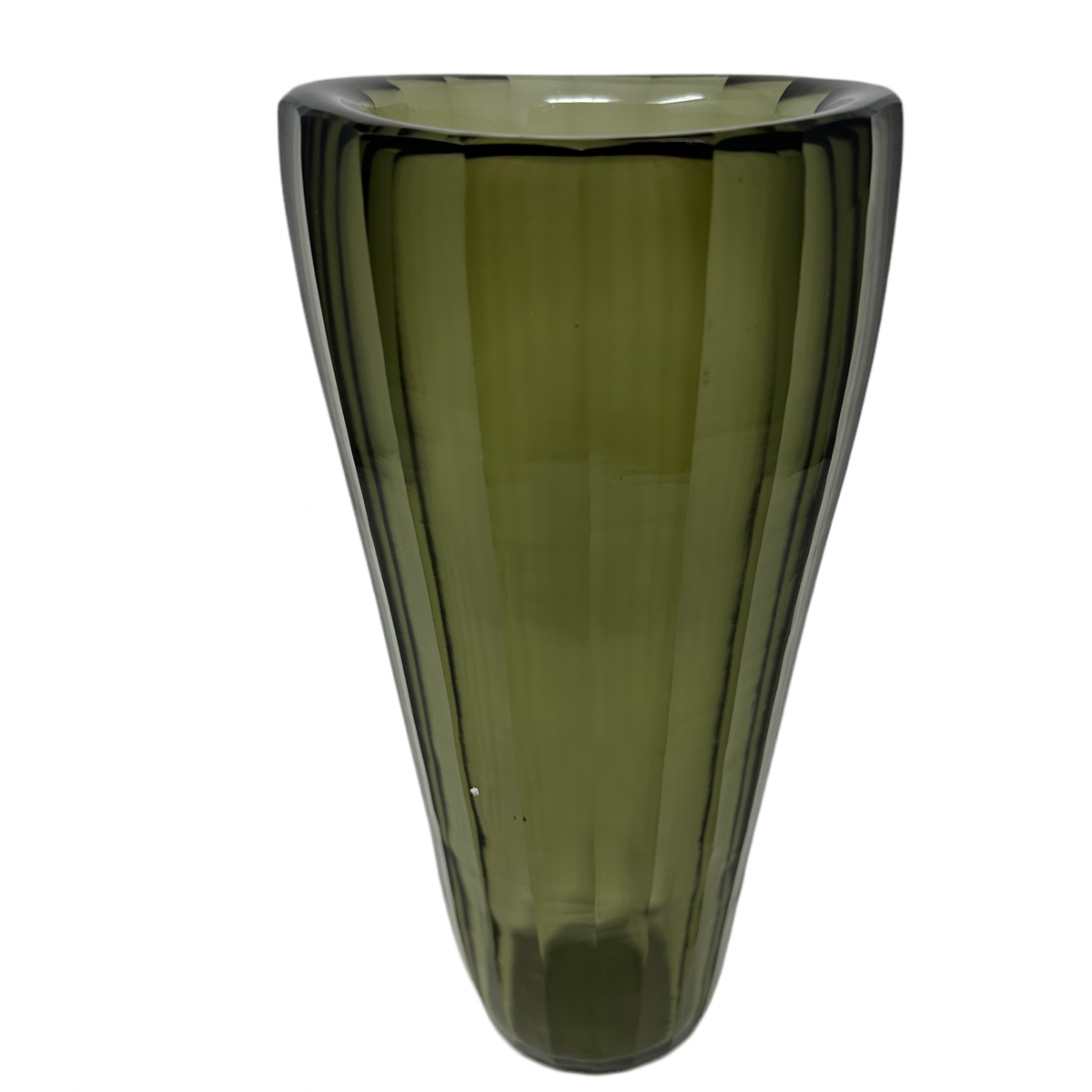 Olive Green Blown Glass Faceted Vase