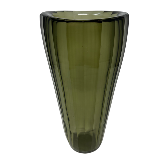 Olive Green Blown Glass Faceted Vase