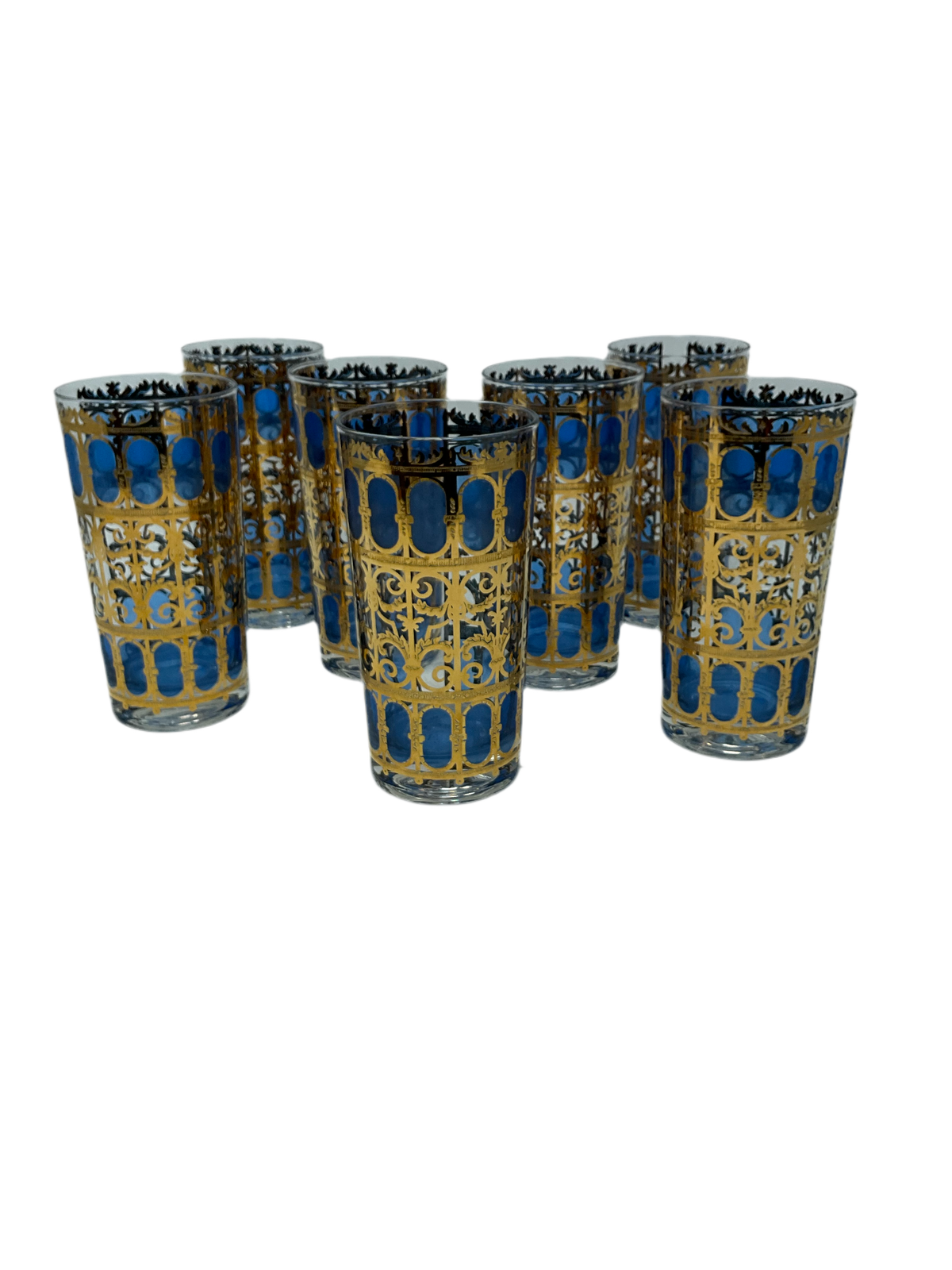 Set of Blue & Gold Culver Glasses