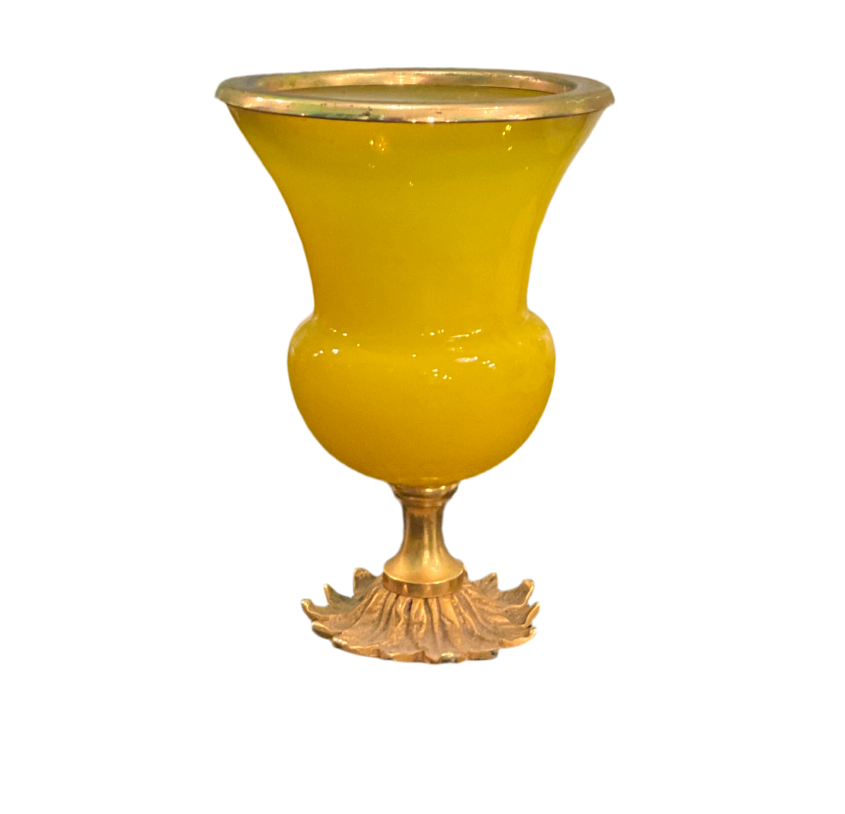 Yellow Opaline vase on bronze foot