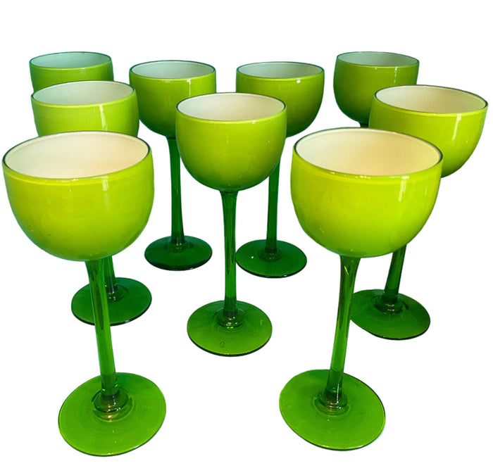 Set of 9 Lime Green Italian wine glasses