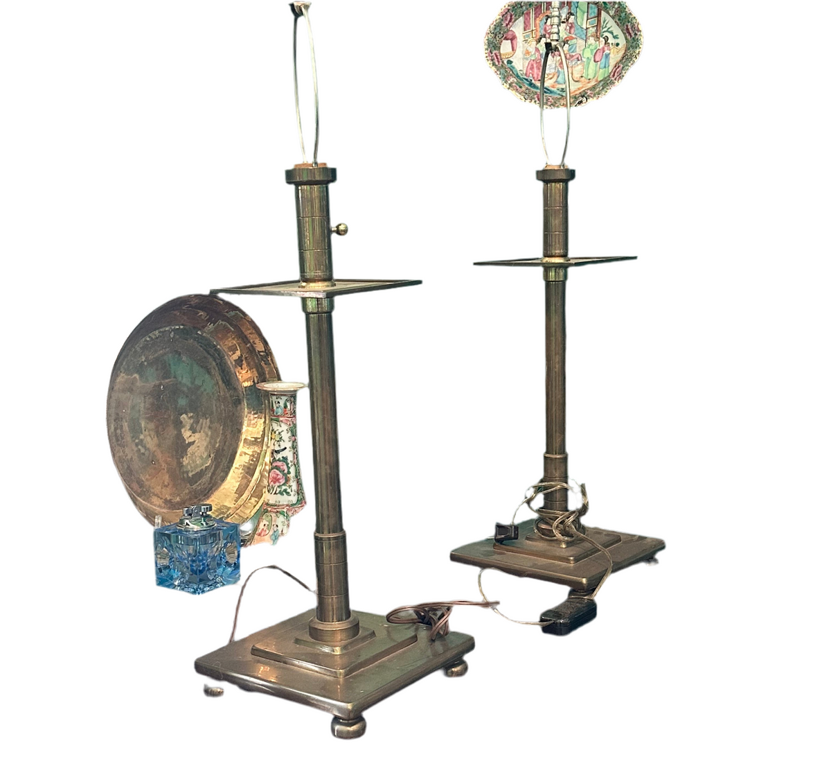 Pair of brass lamps