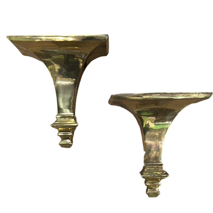 Pair of Brass Side Tables w/ Painted Blue Glass