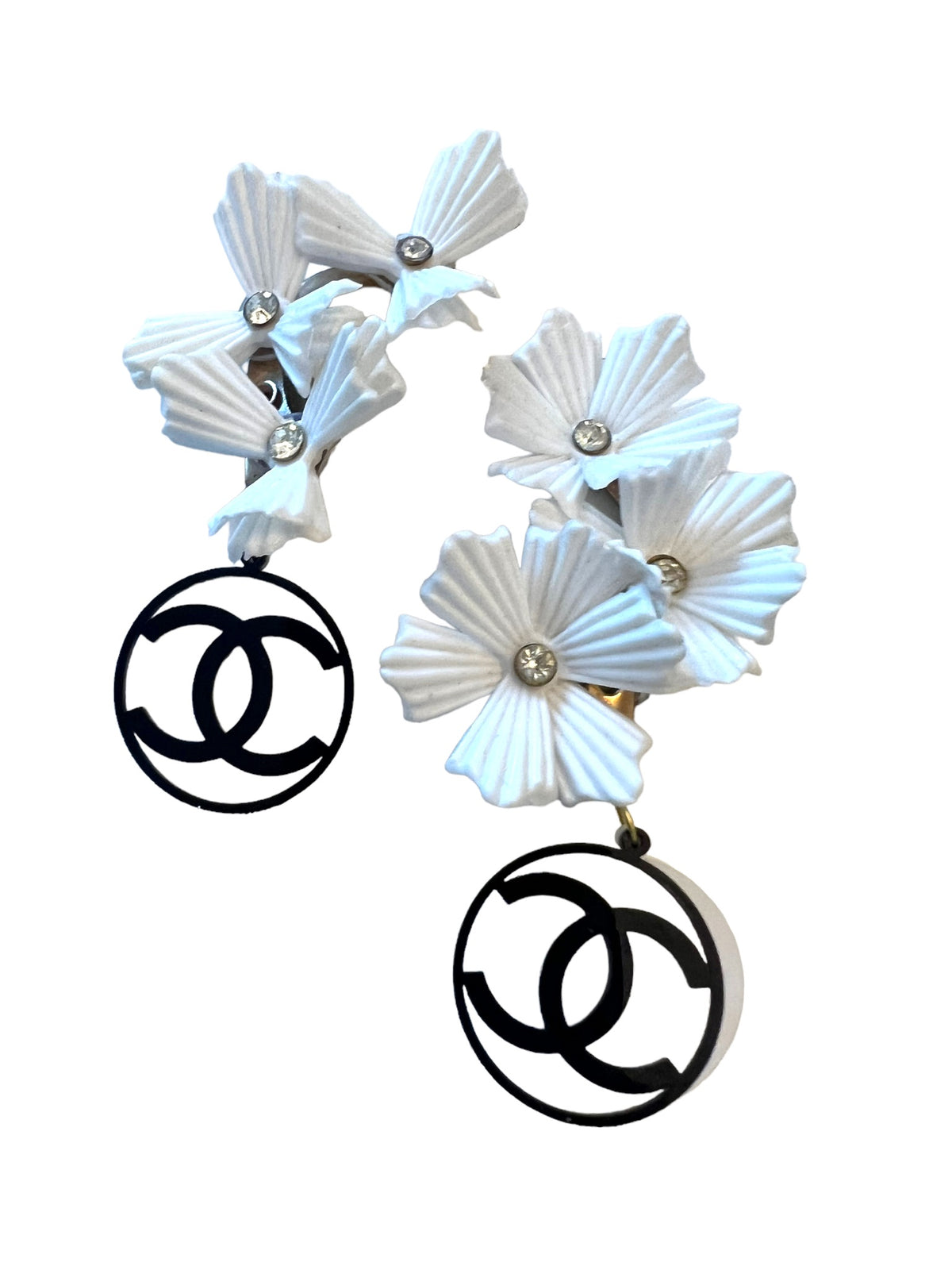 Pair of Chanel White Flower Earrings by Cocotay