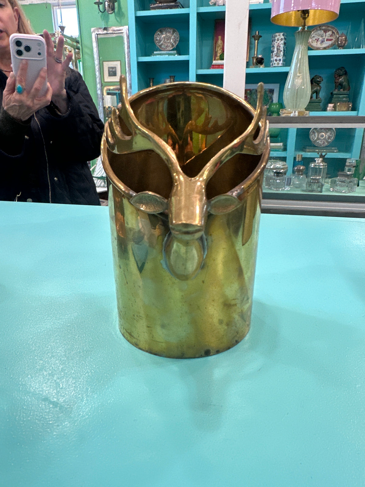 Brass wine coaster with antler