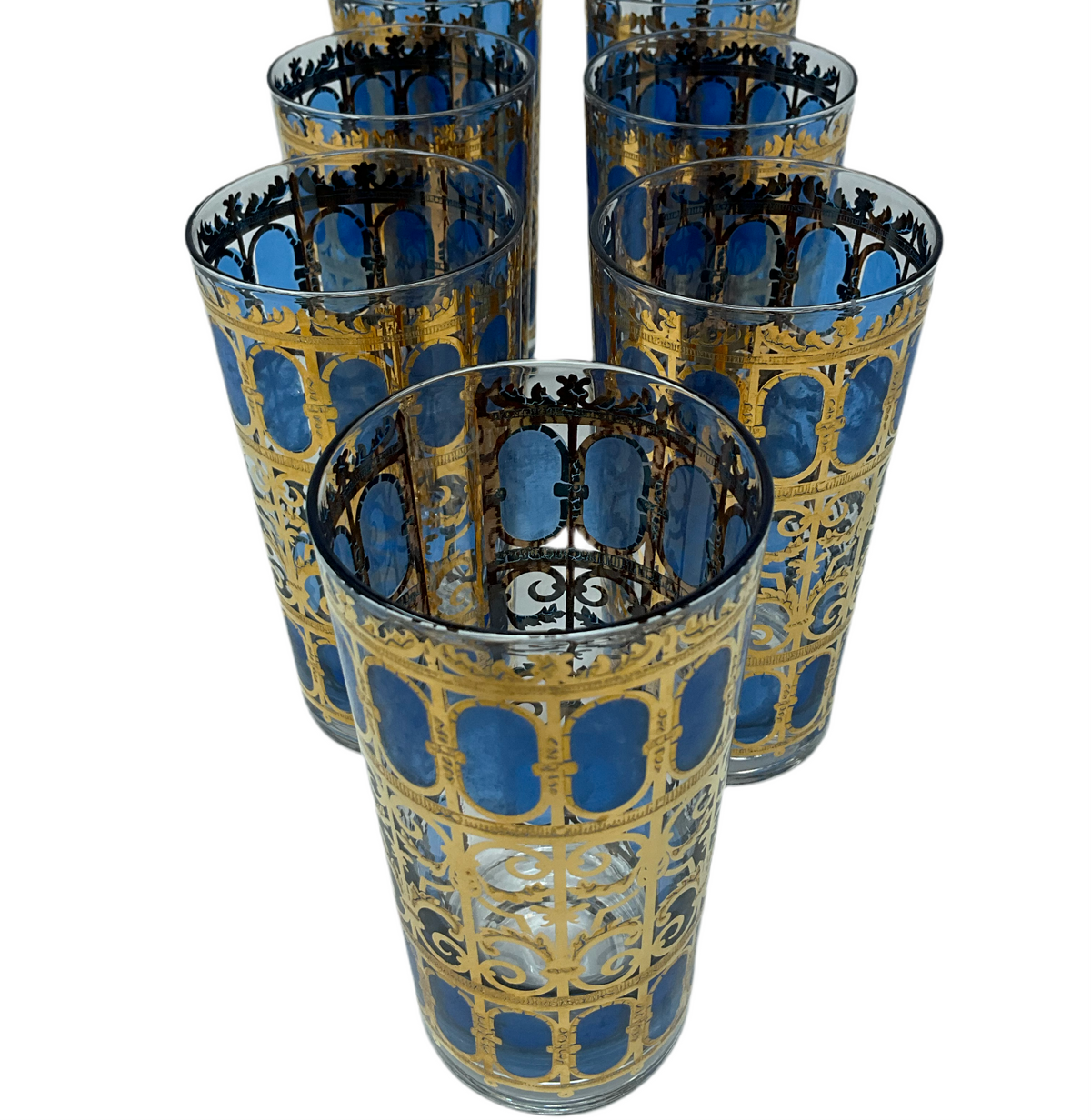 Set of Blue & Gold Culver Glasses