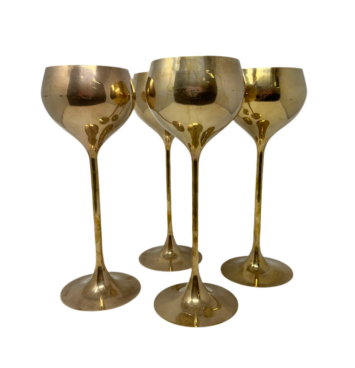 Set of 4 Brass Tall Goblets