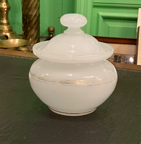 White Opaline Cylinder box w/ Lid