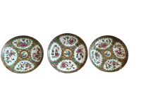 Set of 3 Rose Canton 8.5" Plates, Great Gold Leaf