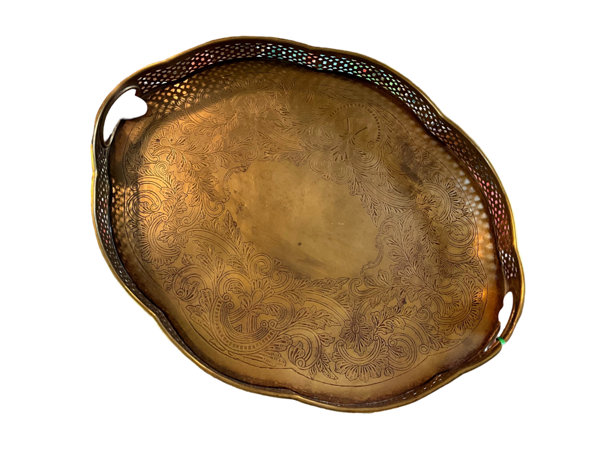 Brass Oval Gallery Tray w/ lion’s feet & pierced sides