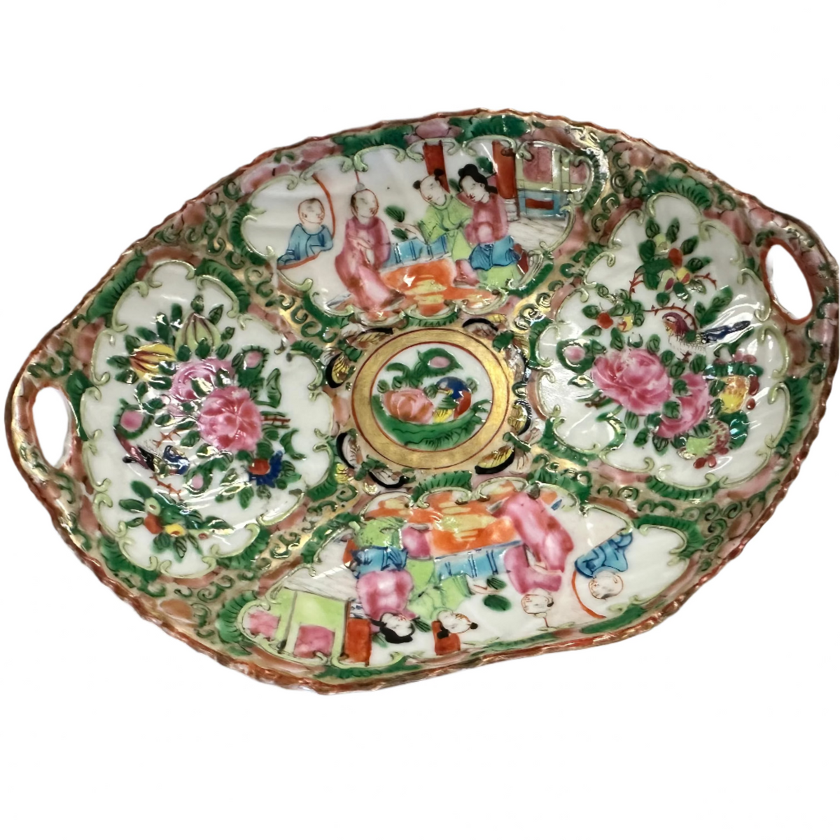 Rose Medallion Oval Dish w/ handles