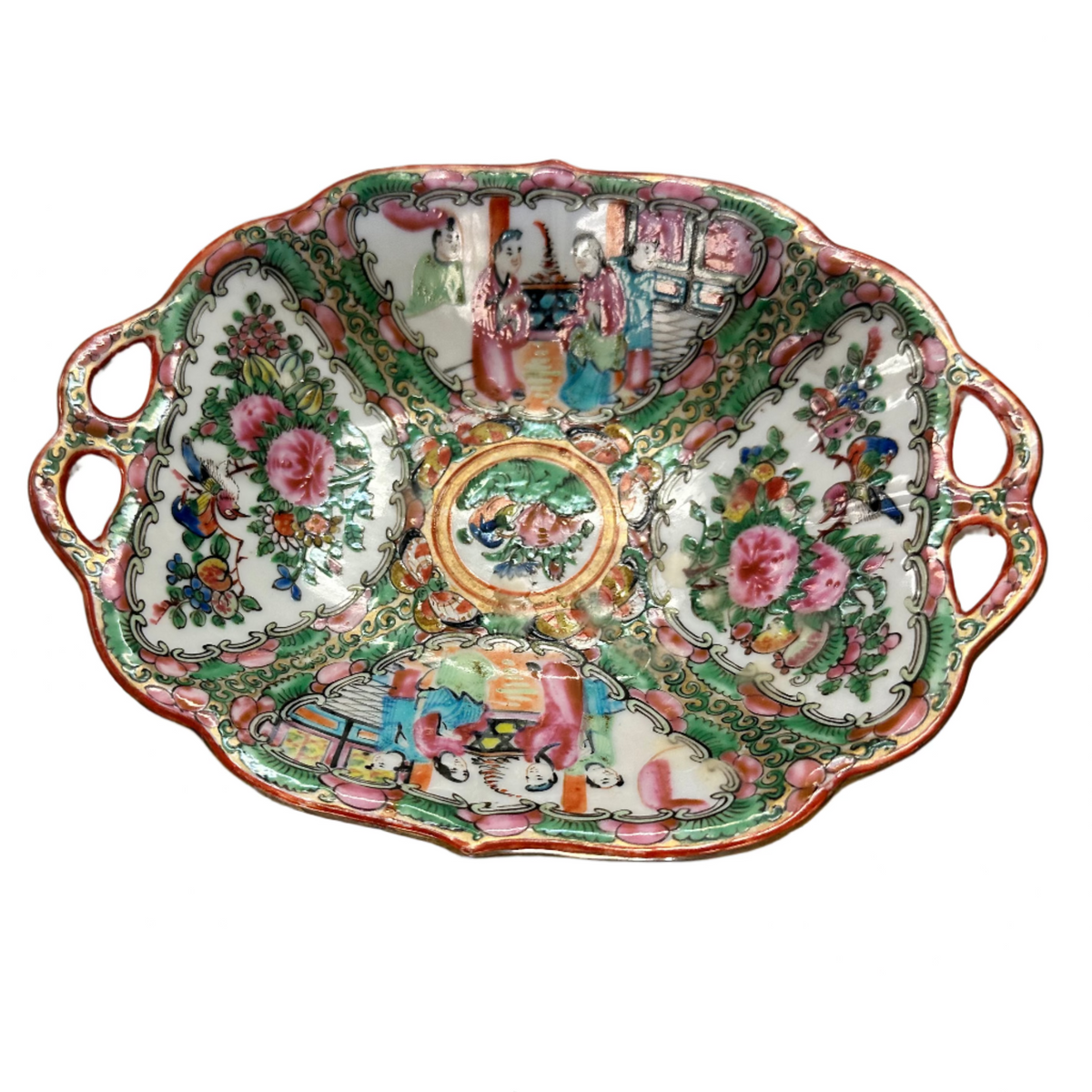 Rose Medallion Oval Dish w/ handles