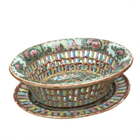 Rose Medallion Reticulated oval bowl w/ underplate