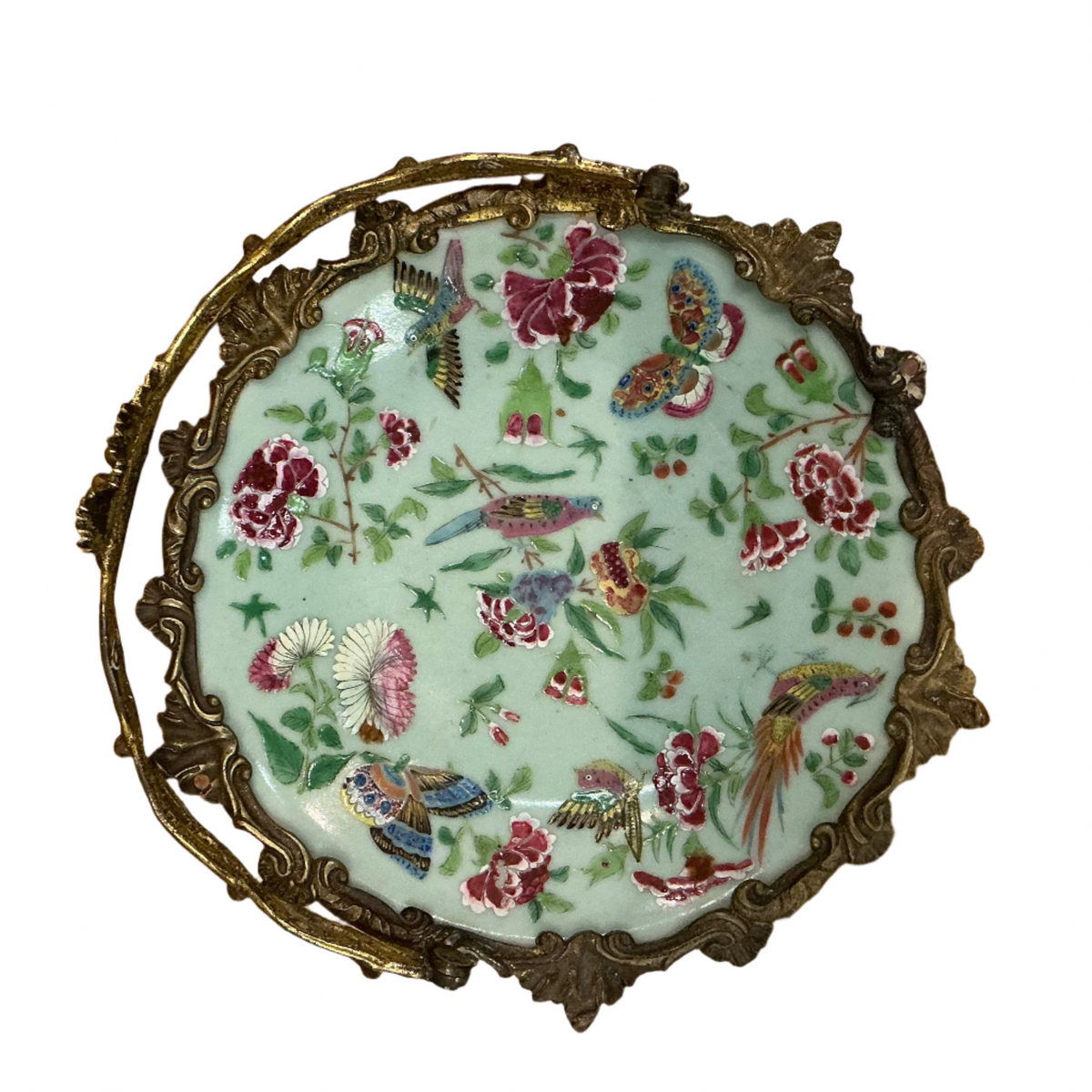 Chinese Export Celadon dish w/ brass fitting