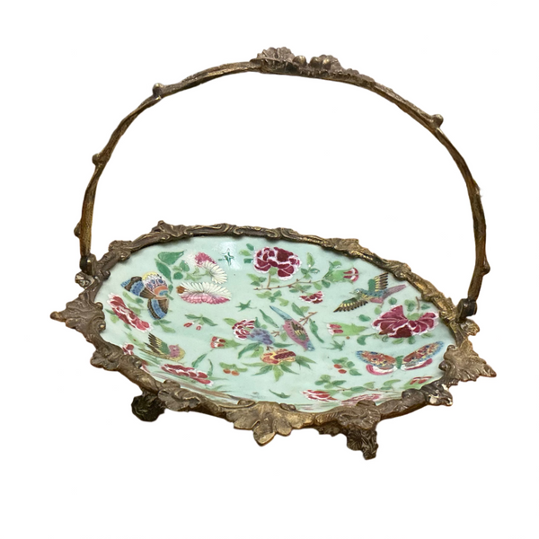 Chinese Export Celadon dish w/ brass fitting
