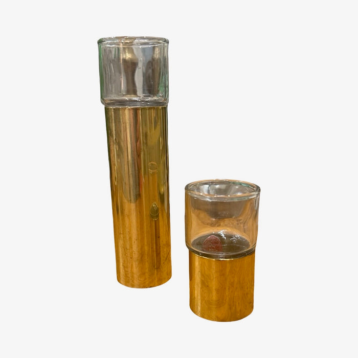 Round Brass and Glass Candlesticks