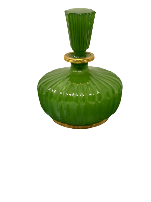 Emerald Green Italian Opaline Nason Fluted Perfume Bottle w/ Brass Trim